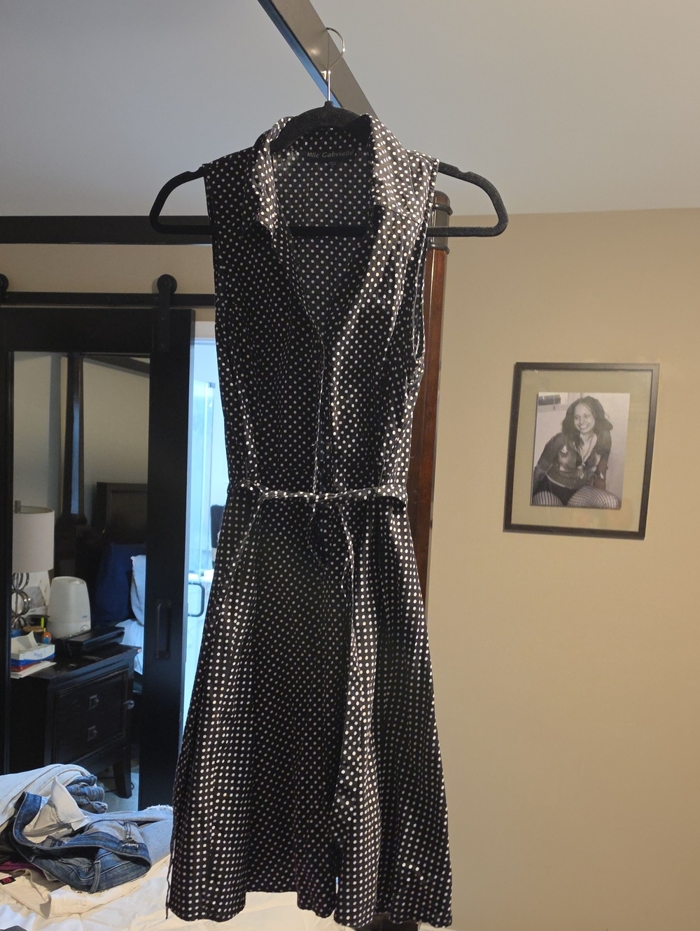 Sleeveless Polka Dot Wrap Dress - Black/White